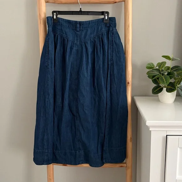 Gap Petite Denim Western Yoke Denim Midi Skirt Sz 29P - Picture 5 of 7